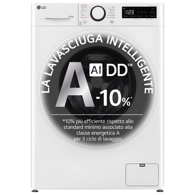 LG D2R3S08NSWW Lavasciuga Slim 8-5 Kg 1200 rpm Classe E AI DD Steam (85x60x47,5 cm) colore Bianco