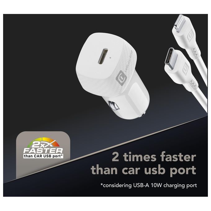 Cellularline KITC2LMFI20W Caricabatterie da Auto USB-C 20W Power Delivery con Cavo USB-C Lightning iPhone 8 e successivi colore Bianco