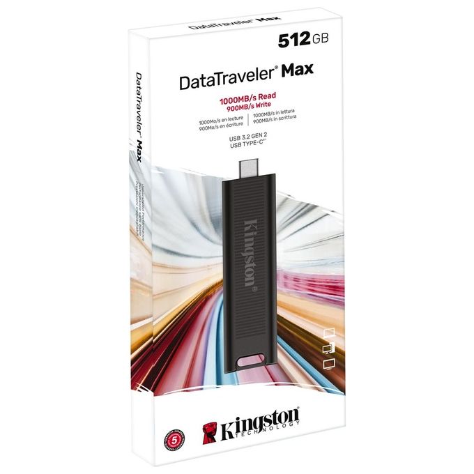 Kingston Technology DTMAX-512GB DataTraveler Max Unita' Flash USB 3.2 Gen 2 512 GB 1000 MB-s 900 MB-s USB Tipo-C colore Nero