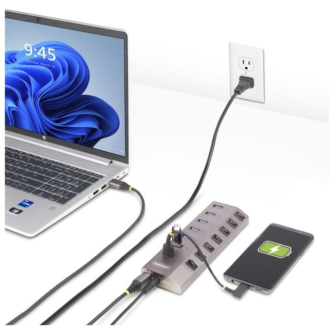 StarTech.com 5G7AIBS-USB-HUB-EU Hub USB 7 Porte Autoalimentato con Interruttori Individuali USB 3.2 Gen 1 5Gbps Cavo USB-C e USB-A Incluso colore Grigio
