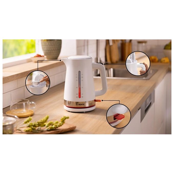 Bosch TWK4M221 MyMoment Bollitore elettrico 1.7 L 2400 W Filtro anticalcare rimovibile Base 360° Avvolgicavo colore Bianco