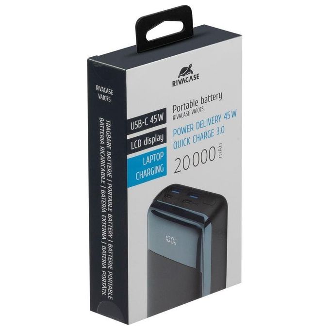 Rivacase VA1075 Power Bank 20000 mAh 45W USB-C QC PD per Smartphone Laptop colore Nero Blu