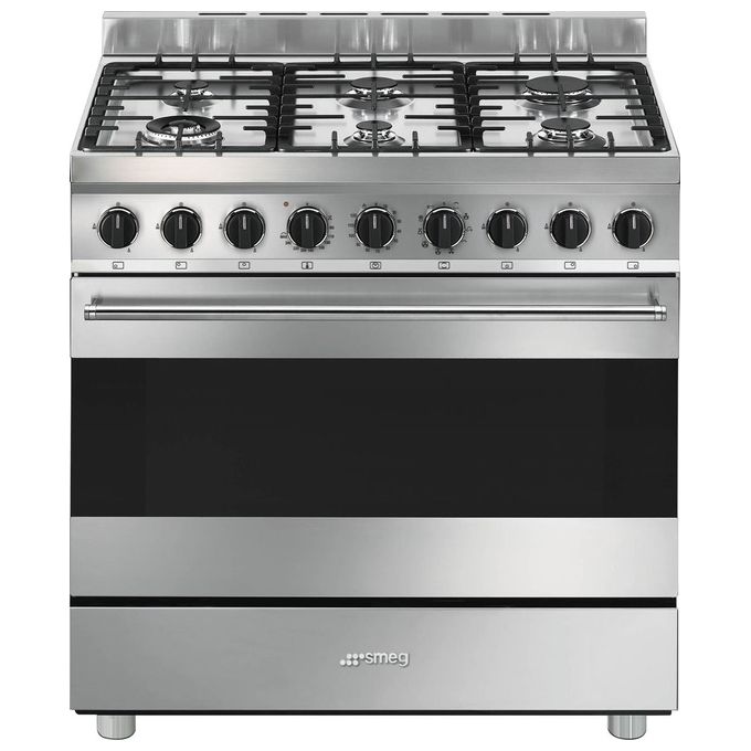 Smeg B91GMX2 Cucina 90 cm Piano Gas 6 Fuochi Forno Elettrico 115 L Classe A Vapor Clean (90x60x90 cm) colore Inox