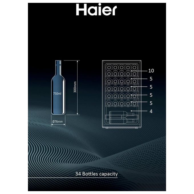 Haier HWS34GGH1 Wine Bank 50 Serie 3 Cantinetta Vino a Compressore 34 Bottiglie 90 L Classe G 37 dB Wi-Fi App hOn colore Nero