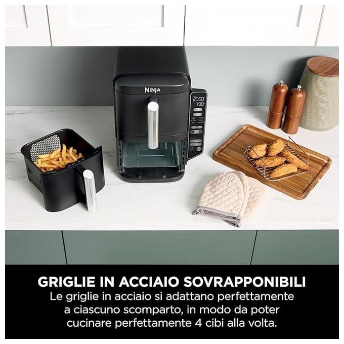 Ninja SL300EU Double Stack Friggitrice ad aria 7.6 L 2470W 6 Funzioni 2 Cestelli 4 Livelli di Cottura colore Nero