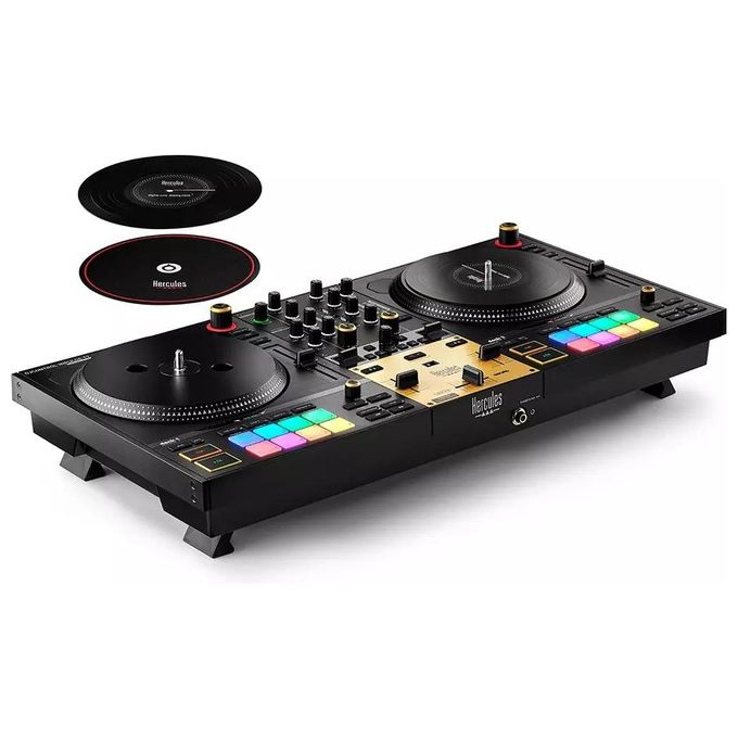 Hercules 4780938 INPULSE T7 PREMIUM Mixer per DJ con 2 Piatti Motorizzati 7'' e Fader Premium colore Nero