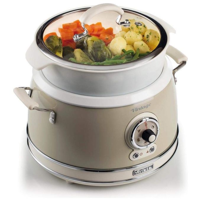 Ariete 2904 Vintage Cuociriso Elettrico e Slow Cooker 3.5 L 700 W 5 programmi ciotola ceramica colore Beige