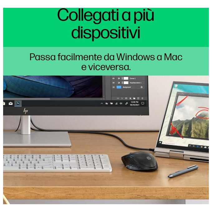 HP 3B4Q2AA 430 Mouse Wireless Multi-Dispositivo Bluetooth 5.2 e Dongle USB-A 1200 DPI 5 Pulsanti Batteria 24 Mesi colore Nero