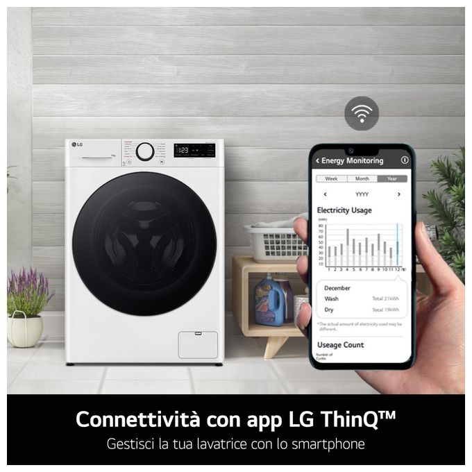 LG F4R9009TPWC Serie R9 Lavatrice Frontale 9 Kg 1400 rpm Classe A AI DD TurboWash 360 Vapore Wi-Fi (85x60x56.5 cm) colore Bianco
