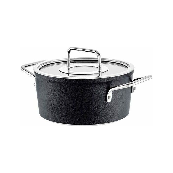 Fissler 156-115-24-000-0 Adamant Pentola 24 cm con Coperchio in Vetro Capacita' 4.9 L in Alluminio Antiaderente Compatibile Induzione colore Nero
