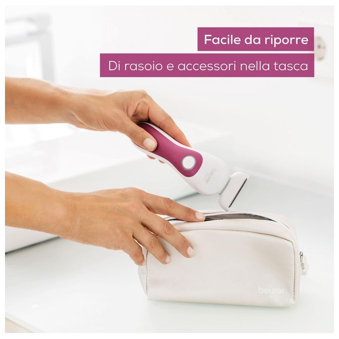 Beurer HL 36 Rasoio elettrico donna bagnato e asciutto 2 velocita' autonomia 60 min luce LED IPX7 colore Bianco Rosa