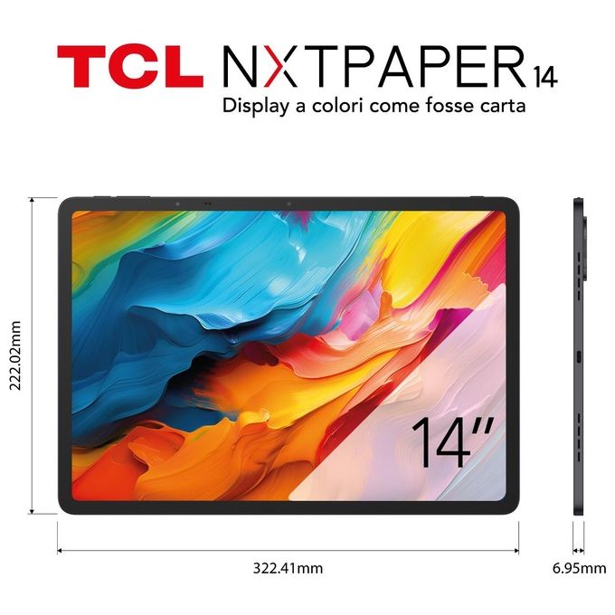 TCL 9491G NXTPAPER 14 Tablet Android 14.3'' 2.4K 16GB RAM 256GB Wi-Fi Batteria 10000mAh IP54 colore Grigio