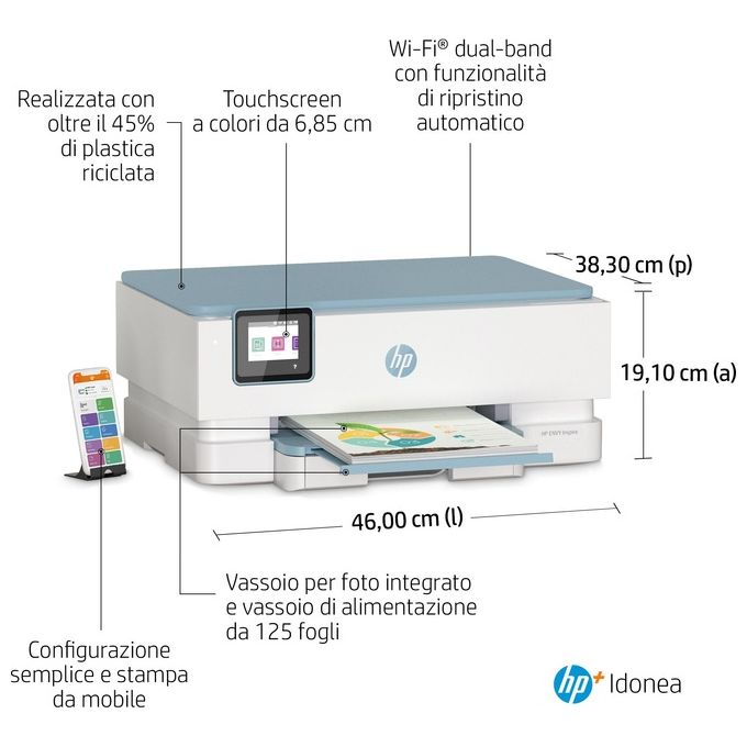 HP 2H2N1B ENVY Inspire 7221e Stampante Multifunzione Inkjet A4 4800x1200 DPI 15 ppm Wi-Fi Fronte Retro colore Bianco