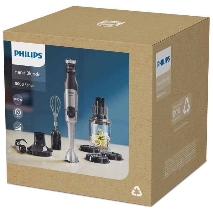 Philips HR2684-00 Serie 5000 Frullatore a Immersione 1200W ProMix 3 Velocita' Tritatutto XL Spiralizer colore Nero
