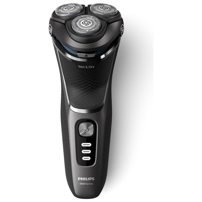 Philips S3343-13 Shaver Serie 3000 Rasoio elettrico rotativo Wet Dry 3 testine autonomia 60 min colore Nero Cromo