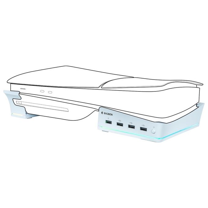 Nacon PS5SHORIZSTAND Base Orizzontale per PS5 Slim con Hub USB 3.0 e Illuminazione RGB colore Bianco