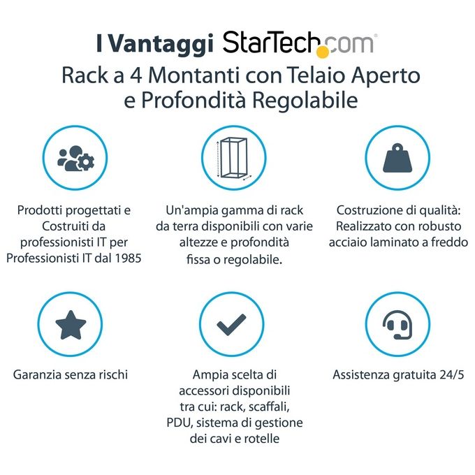 StarTech.com Armadio Server rack 4 Staffe a Telaio Aperto 25u reg