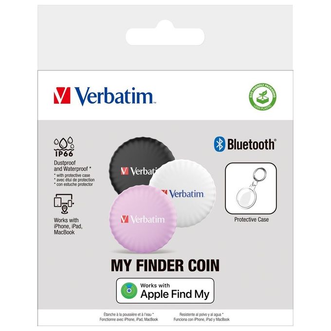Verbatim My Finder Coin Localizzatore e Cercatore Gps Personale Nero-Rosa-Bianco
