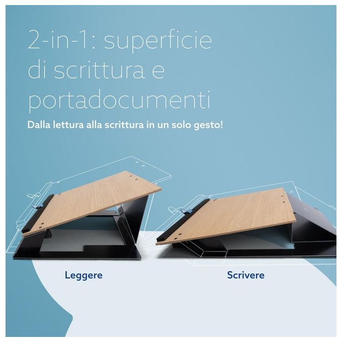 R-Go Tools 9182723000 Read2Write Porta documenti ergonomico con poggiapolsi in schiuma morbida e piano in legno di quercia colore Legno di quercia