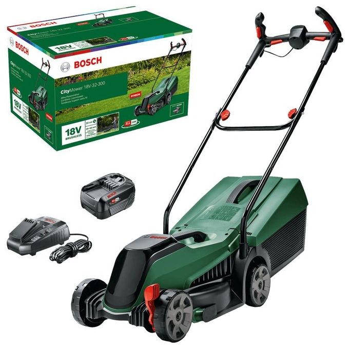 Bosch 06008B9A07 CityMower Tagliaerba a spinta Batteria 18 V 4 Ah 32 cm larghezza di taglio 300 m² 9,4 Kg colore Nero Verde
