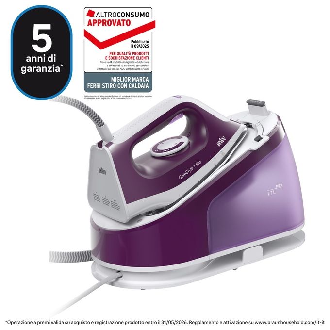 Braun IS1514VI CareStyle 1 Pro Ferro da Stiro con Caldaia 2200W 6 bar 120 g-min Serbatoio 1.7 L colore Viola