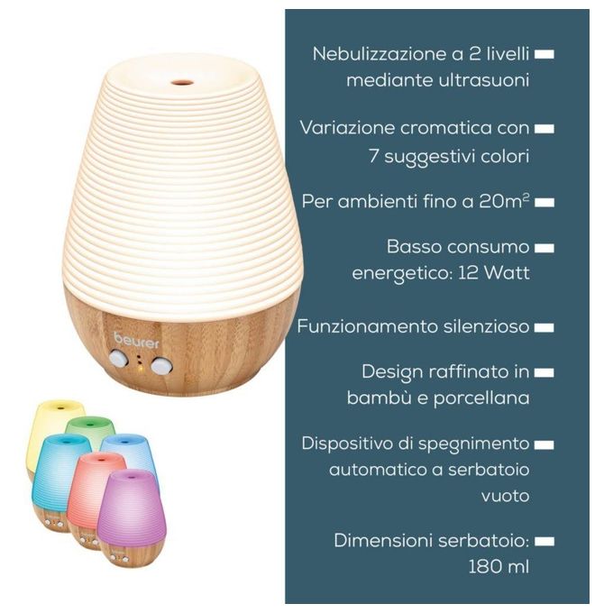 Beurer Diffusore di Aromi ad Ultrasuoni Luce Led 180ml 6 Colori