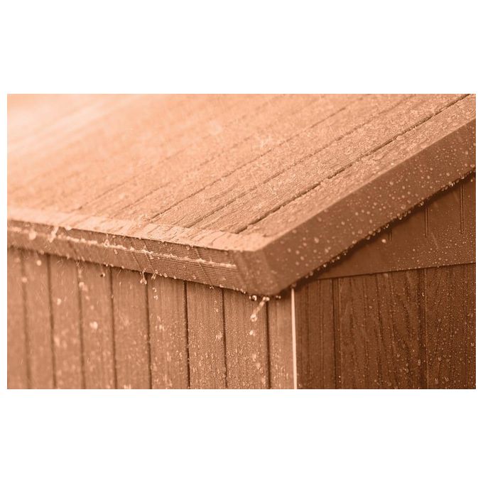Keter K255781 Darwin Casetta da Giardino Effetto Legno 4,5 m² con Finestre Frontali e Porta a Doppia Anta (190x244x221 cm) colore Marrone