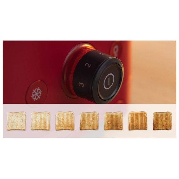 Bosch TAT3M124 MyMoment Tostapane Compatto 2 Fette 950 W con Funzione Scongelamento e Riscaldamento colore Rosso