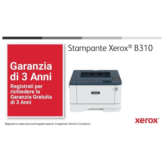 Xerox B310V_DNI B310 Stampante Laser A4 Monocromatica 40 ppm Fronte Retro Wi-Fi 2 Vassoi 350 Fogli colore Bianco
