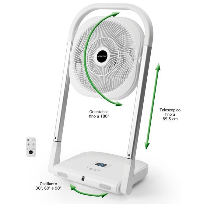 Macom 986 Slimmy Ventilatore a Piantana Pieghevole 9 Velocita' 13W Timer 8h Telecomando colore Bianco