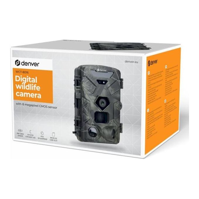 Denver WCT-8016 Fotocamera per Fauna Selvatica 8 MP Risoluzione 4K LED 940 nm PIR 20 m Schermo 2'' colore Mimetico