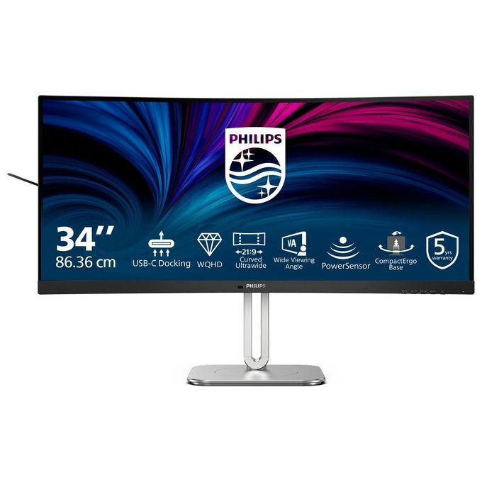 Philips 34B2U5600C 5000 Series Monitor PC Curvo 34'' UWQHD 3440x1440 120Hz VA USB-C 100W RJ45 Hub USB KVM colore Grigio