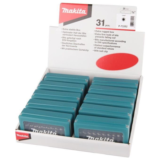 Makita P-73352 Set Inserti Torx 31 Pezzi attacco 1-4'' T7 T8 T9 T10 T15 T20 T25 T27 T30 T40 con Portabita Magnetico