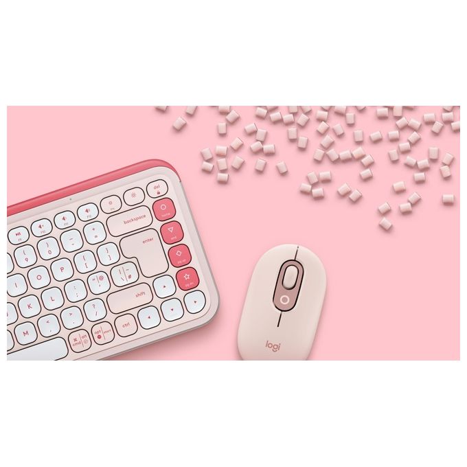 Logitech 920-013117 POP Icon Combo Tastiera e Mouse Wireless Bluetooth QWERTY Italiano Silenzioso con Tasti Programmabili e Tecnologia SilentTouch colore Rosa e Bianco