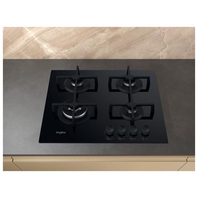 Whirlpool GOA6423NB1 Piano cottura a gas 60 cm 4 fuochi griglie in ghisa comandi frontali colore Nero