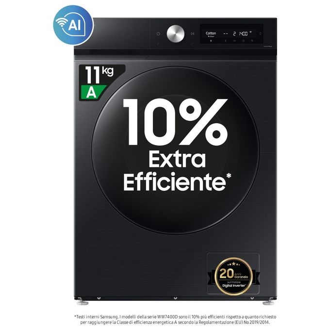 Samsung WD11DB7B85GBU3 Bespoke AI Lavasciuga Frontale 11-6 Kg 1400 rpm Classe D Ecodosatore AI Wash Wi-Fi (85x60x60 cm) colore Nero