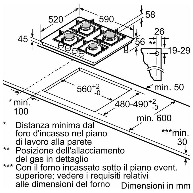 Bosch PNP6B6K40 Serie 4 Piano cottura a gas 60 cm 4 fuochi vetro temperato griglie ghisa accensione elettronica colore Nero