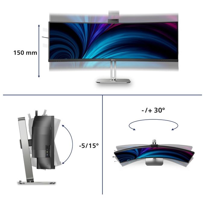 Philips 49B2U5900CH-00 Serie 5000 Monitor PC 49'' 32:9 Dual QHD VA LCD 4 ms USB-C Dock Webcam Altoparlanti Integrati colore Nero