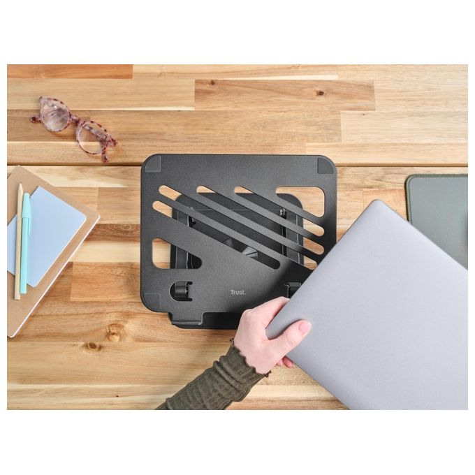 Trust 25482 Zeff Supporto per Notebook in Metallo regolabile fino a 16'' capacita' 10 Kg colore Nero