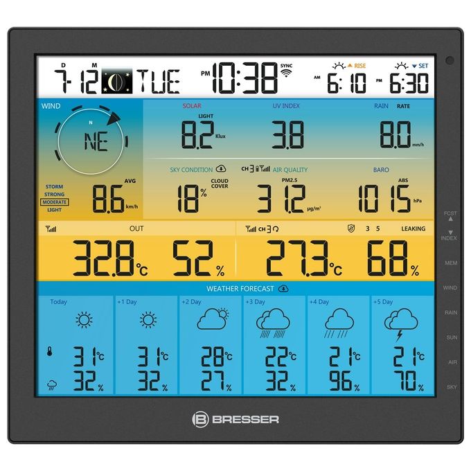 BRESSER WLAN 4CAST 4CAST PRO SF Stazione meteo wireless 7 in 1 con sensore solare e previsioni a 6 giorni display 10'' colore Nero