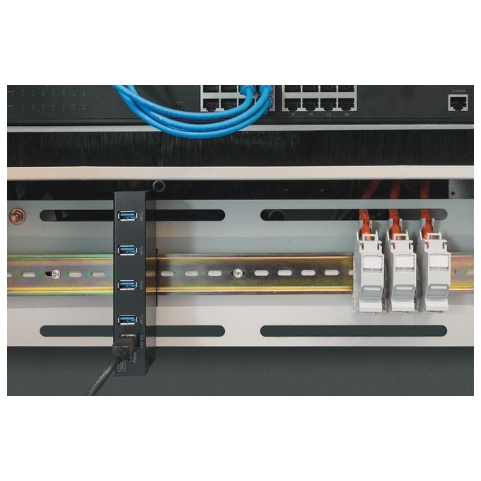 Digitus DA-70257 Industrial Line Hub USB 3.0 4 Porte USB A 5 Gbps Alimentazione 9-24 V Colore Nero