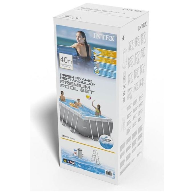 Intex 26790NP Prisma Frame Piscina Fuori Terra Rettangolare 400x200x122 cm 8418 L Pompa Filtro 2006 L-h Scaletta colore Grigio
