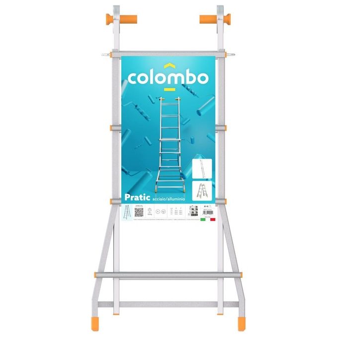 Colombo New Scal PRATIC4+4AA Pratic Scala Pieghevole 8 Gradini Zigrinati 3,6 m 100 Kg Piedini Antiscivolo colore Acciaio Inox