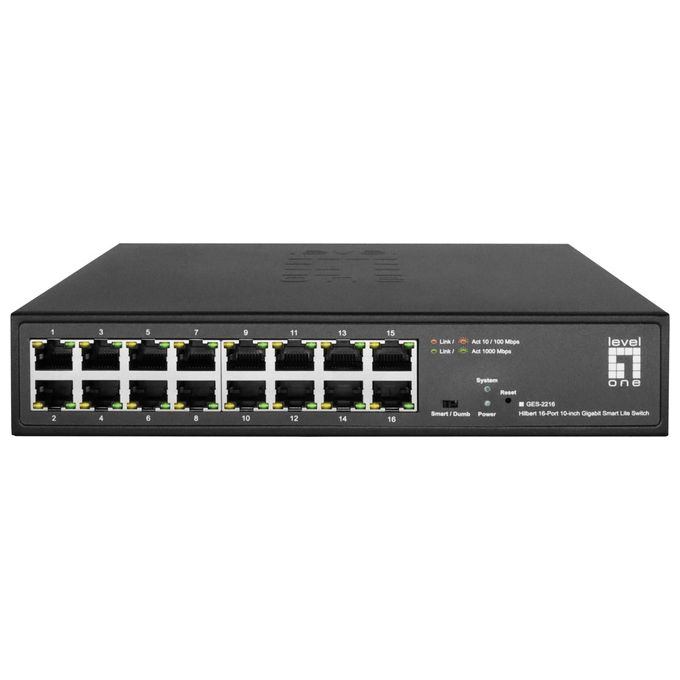 LevelOne GES-2216 Hilbert Switch di Rete Smart Lite 16 Porte Gigabit Ethernet 10-100-1000 Gestito L2 32 Gbps colore Nero