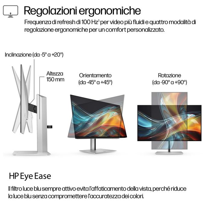 Hp Monitor Serie 7 pro 724pf 8x530aa 23.8' IPS Full HD 16:9 5ms 300cd-m2 Hdmi-2xdp-5usb Lift-swivel-pivot Vesa 100