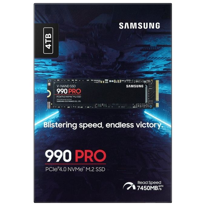 Samsung MZ-V9P4T0BW 990 PRO SSD Interno NVMe M.2 4TB PCIe 4.0 x4 Lettura 7450 MB-s Scrittura 6900 MB-s