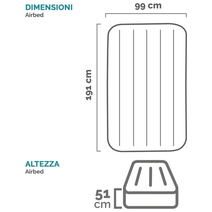 Intex 64162ND DuraBeam Prime Comfort Elevated Materasso Gonfiabile Singolo Fiber-Tech Pompa Elettrica 99x191x51 cm 136 Kg colore Grigio