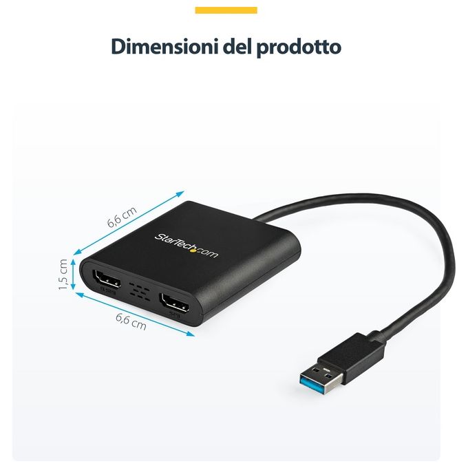 StarTech USB32HD2 Adattatore USB 3.0 a Dual HDMI 1x 4K 30Hz 1x 1080p 60Hz colore Nero