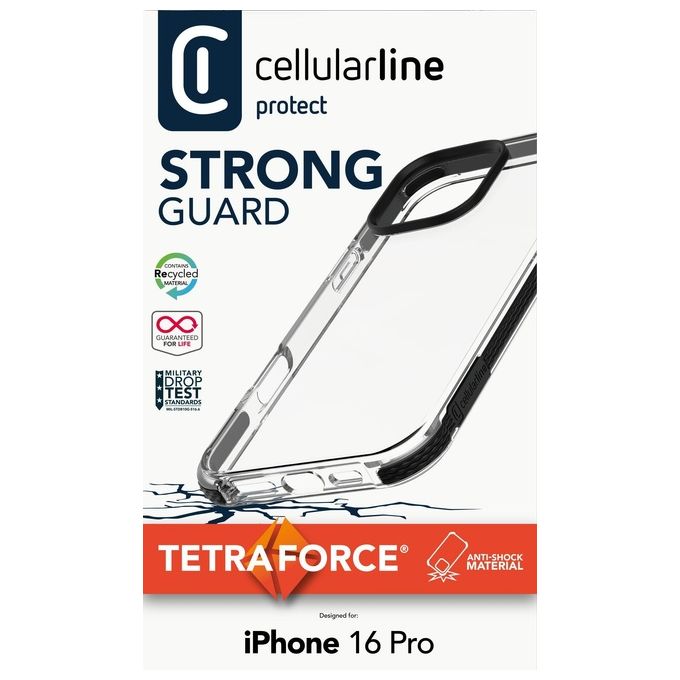 Cellularline TETRACIPH16PROT Tetra Force Strong Guard Cover iPhone 16 Pro Antiurto Antibatterica colore Nero