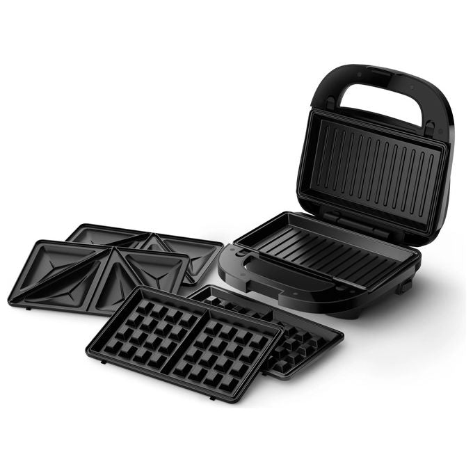 Philips HD2350-80 Serie 5000 Tostiera per Panini Sandwich e Waffle 3 Piastre Antiaderenti Removibili 750W colore Nero